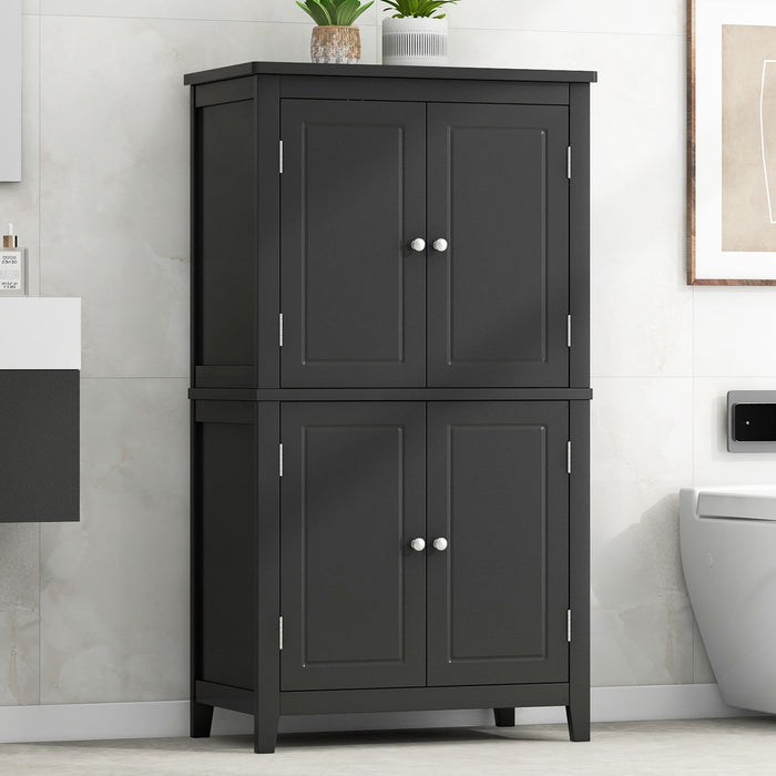 Elegant Bathroom Floor Storage Cabinet With 4 Doors, Adjustable Shelves Hearth and Haven