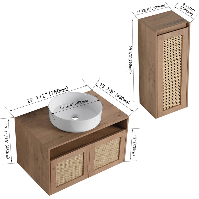 Bathroom Vanity With Art Sink And Side Cabinet, Float Mounting Design Home Essentials