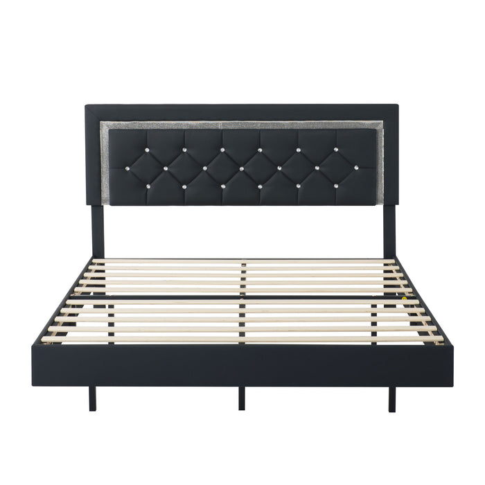 Platform Bed Frame With Adjustable Upholstered Headboard, RGB LED Lights, No Box Spring Needed Home Essentials