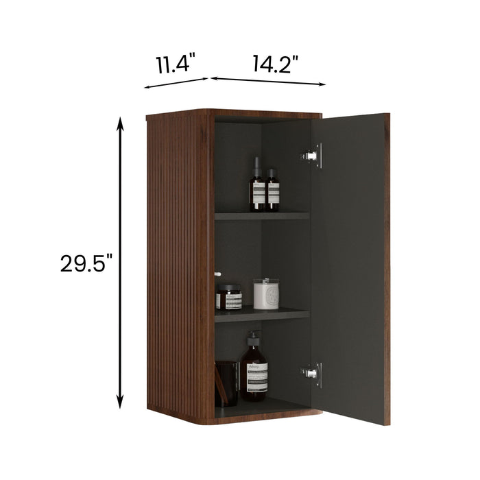Striped Walnut Bathroom Floating Side Cabinet, Wall-Mounted Storage Cabinet For Small Spaces - Walnut Home Essentials