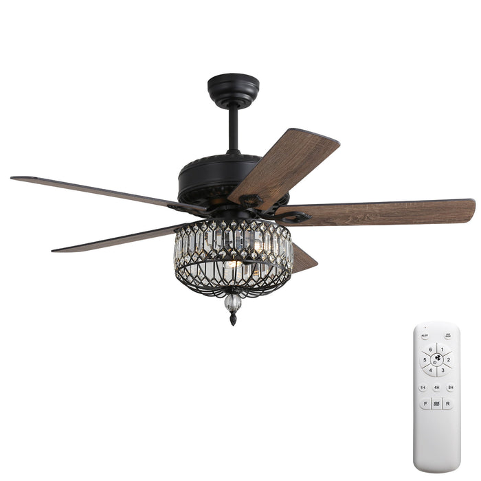 Ceiling Fan With Crystal Lampshade, 5 Blades, DC Motor, 6 Speed Remote Control, 1 / 4 / 8 Hour Timer - Black Daily Nest