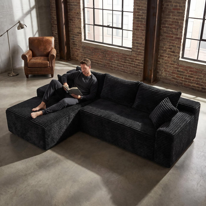 Cloud Modular Sectional Sofa Couch With L-Shape Chaise, Upholstered Couches For Living Room - Black Home Essentials