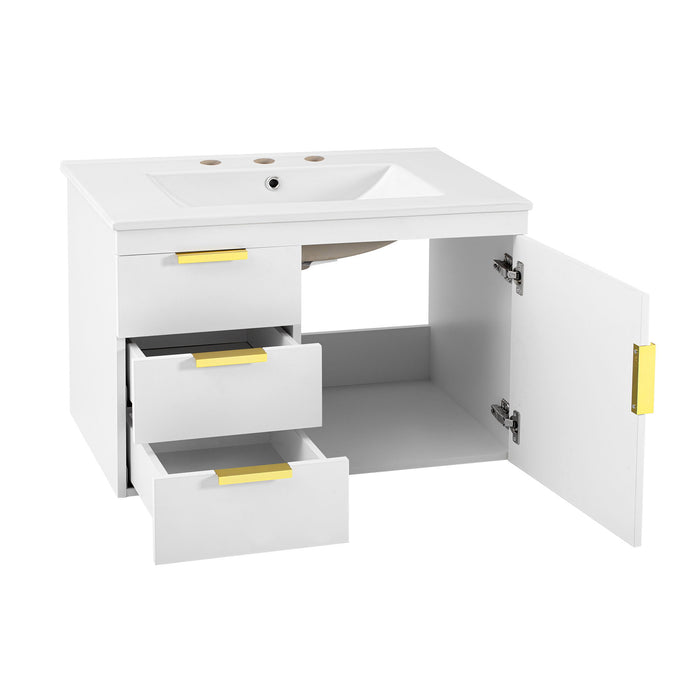 Wall Mounted Bathroom Cabinet With Side Cabinet Combo With Soft-Closing Doors And Drawers, Ceramic Sink