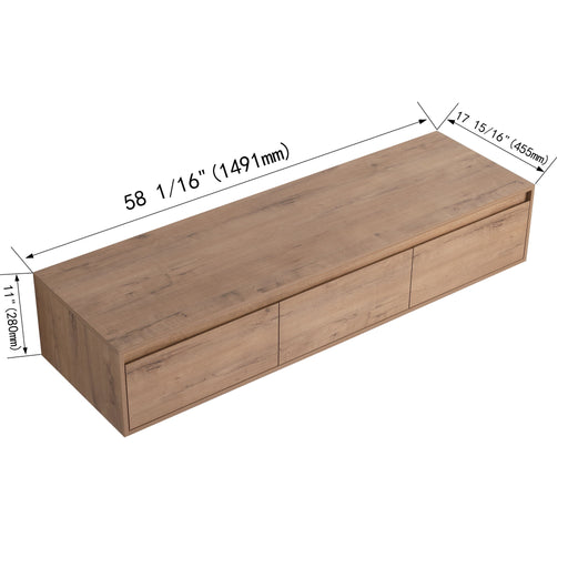 Modern Minimalist 60" Bathroom Cabinet With Soft Close Drawers And Floating Mounting Design - Imitative Oak Home Essentials