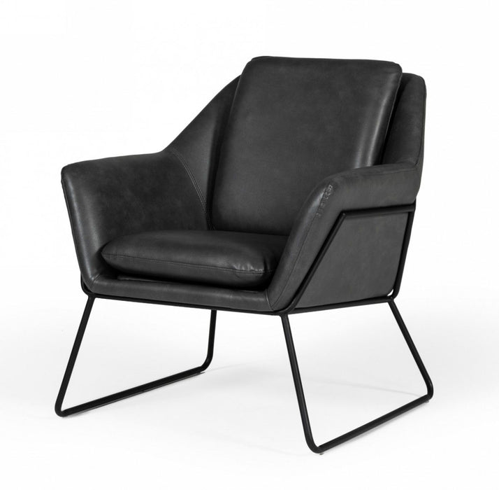 Faux Leather Lounge Chair - Dark Gray / Black