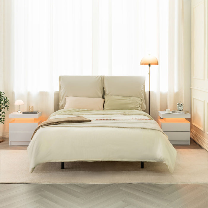 Modern LED Bedside Table Cabinet With Adjustable Lights And 2 Drawers - White