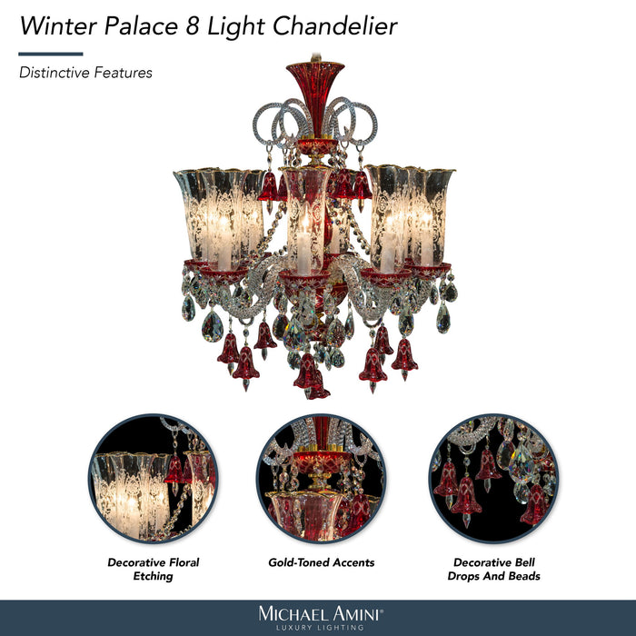 Michael Amini Lighting - Winter Palace 8-Light Traditional Crystal Chandelier - Ruby Red / Pearl Silver Michael Amini