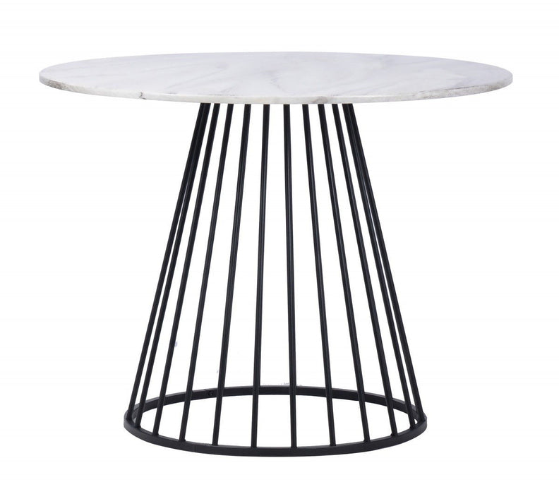 Rounded And Metal Dining Table - White / Black