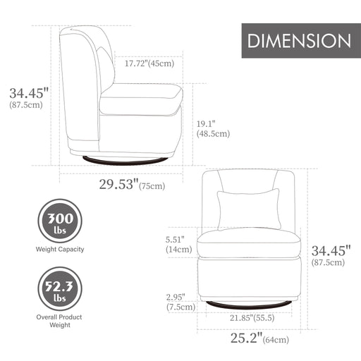 Wide Modern Cushioned Armless Metal Base 360° Swivel Chair With Pillow Home Essentials