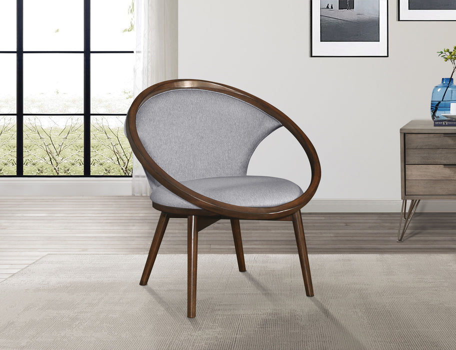 Mid - Century Design Solid Rubberwood Unique Accent Chair 1 Piece Gray Fabric Upholstered Modern Home Furniture Walnut Finish Frame