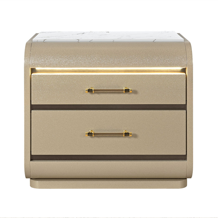 Gigi - Nightstand With LED Lighting For Bedroom Storage - Gold Global Furniture USA