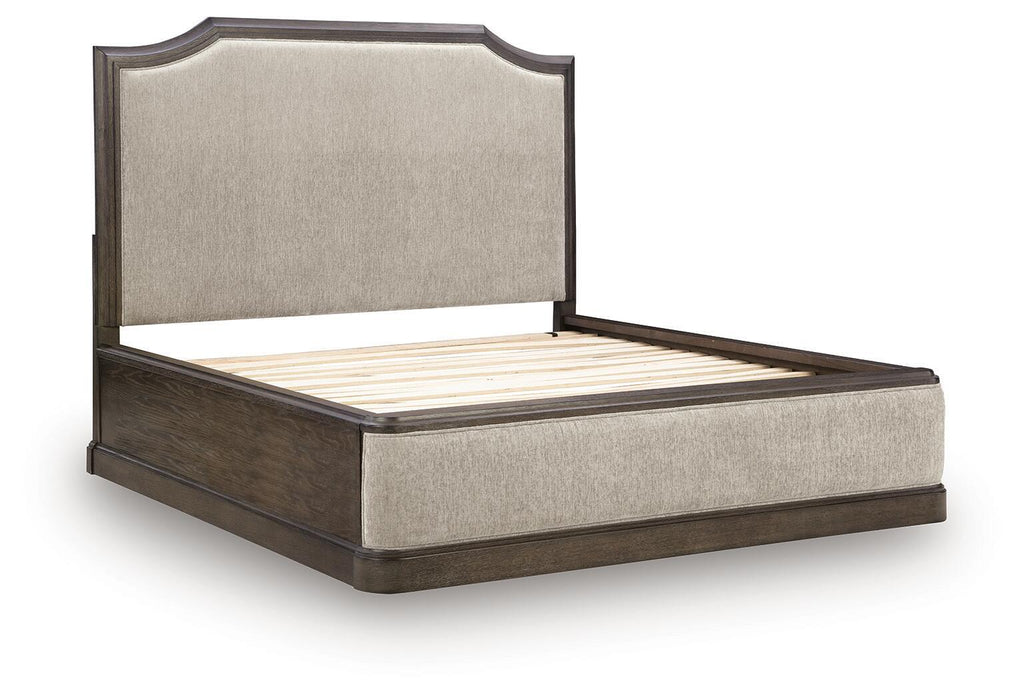 Wickenger - King Upholstered Panel Bed - Dark Brown Signature Design by Ashley®