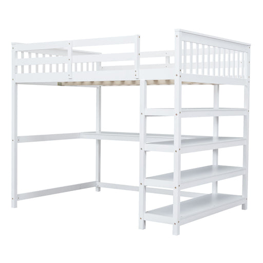 Loft Bed With Storage Shelves And Under Bed Desk Hearth and Haven