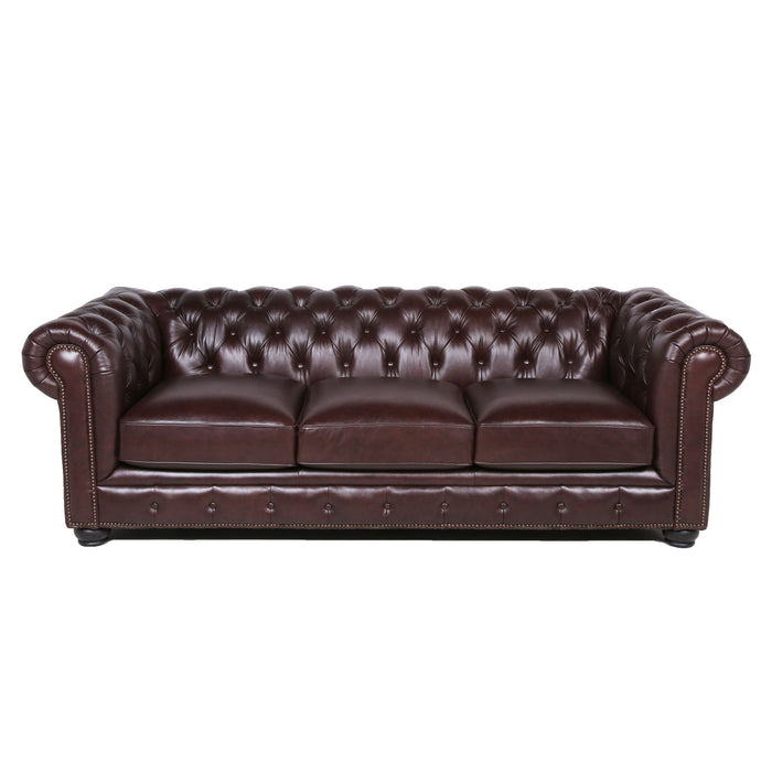 Traditional Tufted Leather Chesterfield Nailhead Sofa