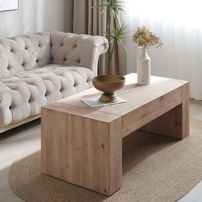 Modern Farmhouse Living Room Block Leg Coffee Table Home Essentials
