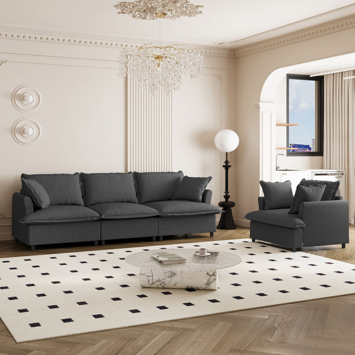 Living Room Set Modular Sectional Couch, Upholstered Sofa & Armchair & Movable Ottoman