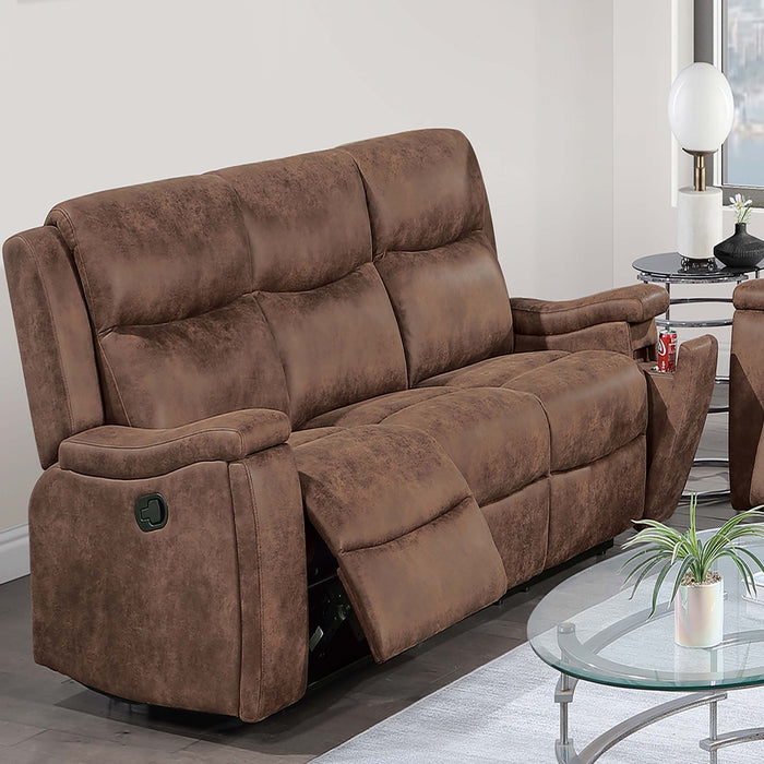 1 Piece Manual Motion Sofa Console Loveseat With Plush Back Cushion And Hidden Cup Holder - Walnut Home Essentials
