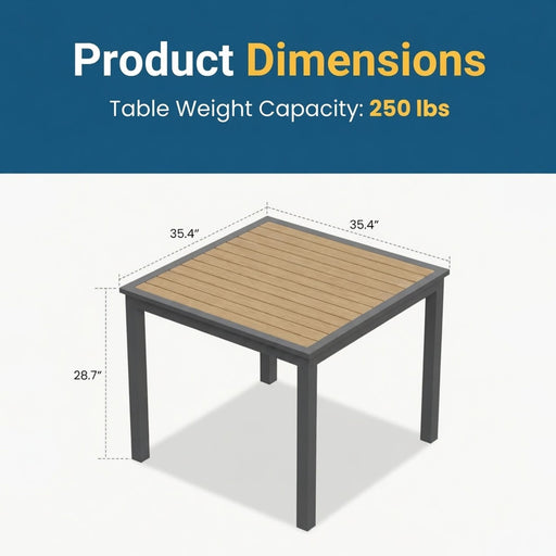 Outdoor Square Patio Slatted Dining Table - Gray Home Essentials