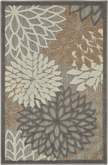 3' X 4' Floral Indoor & Outdoor Area Rug - Gray / Ivory