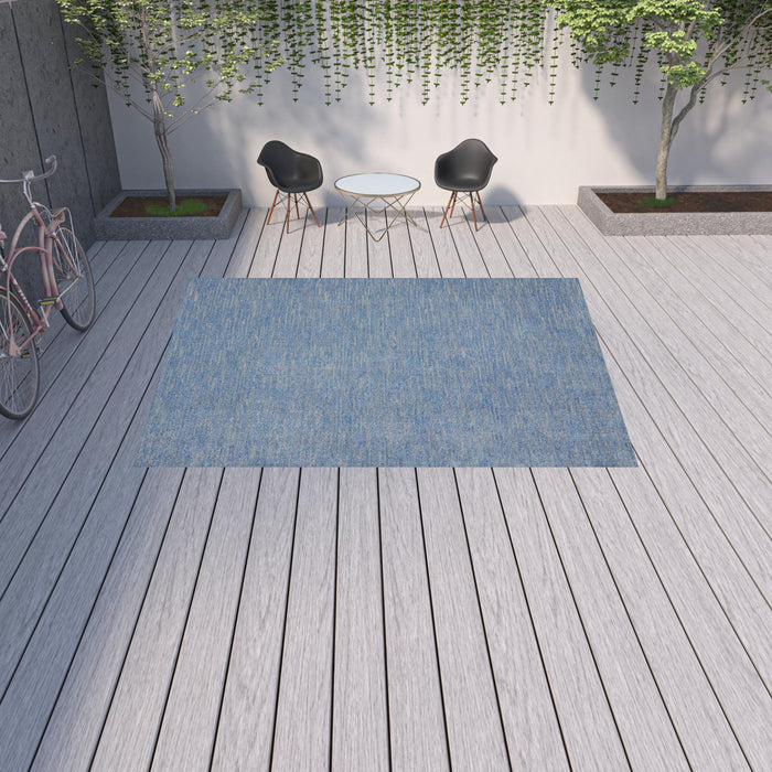 9' X 12' Striped Non Skid Indoor / Outdoor Area Rug - Blue / Gray