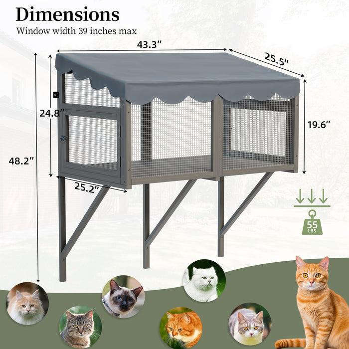 Window Perch Catio For Indoor Cats, Expandable Enclosure With Secure Frame And Waterproof Roof, Suitable For Multiple Kittens - Gray Daily Nest