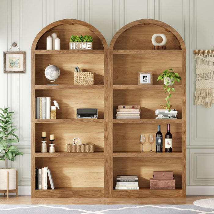 Freestanding Tall 5 Tier Display Bookcase For Living Room (Set of 2) - Brown Hearth and Haven