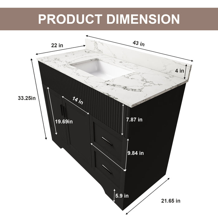 Bathroom Vanity Set, Fluted Cabinet, Soft Close Doors With Drawers, Single Faucet Hole, Sink Included - Black Home Essentials