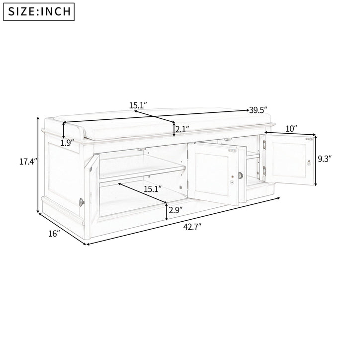 Storage Bench With 4 Doors And Adjustable Shelves, Shoe Bench With Removable Cushion For Living Room, Entryway Hearth and Haven