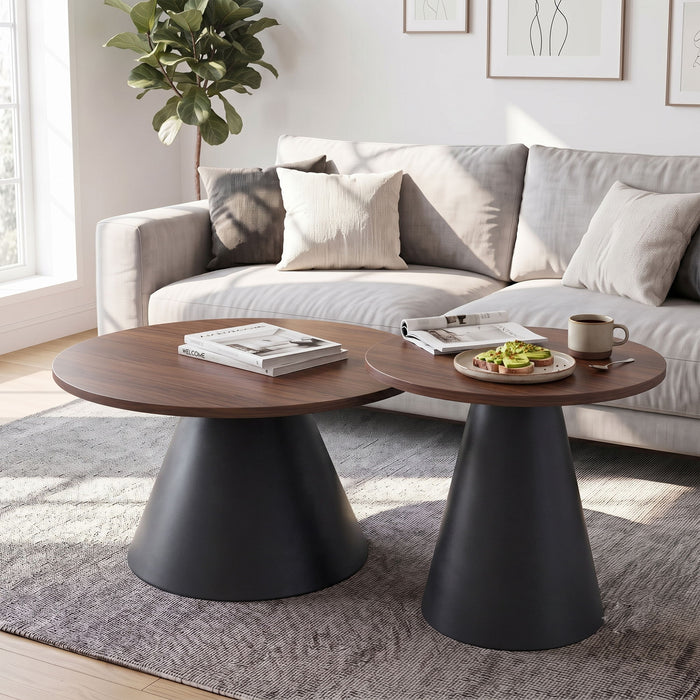 Nesting Coffee Table, Adjustable Foot Pads For Living Room (Set of 2) - Walnut / Black Home Essentials