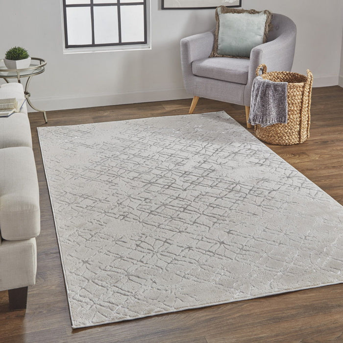 Stain Resistant Abstract Area Rug - Silver Gray And White - 8' X 11'