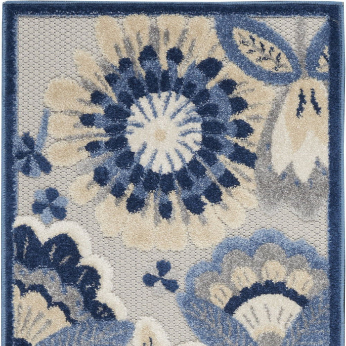 2' X 6' Floral Non Skid Indoor / Outdoor Runner Rug - Blue / Gray