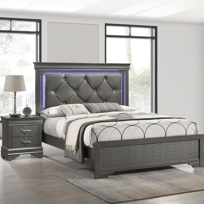 Tufted Headboard Bed With LED Lighting Home Essentials