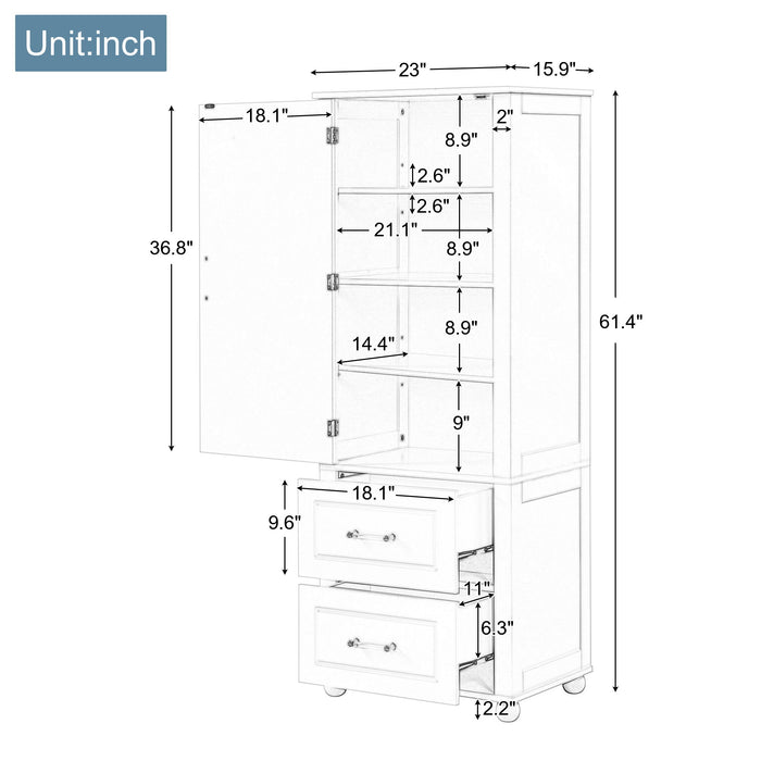 Tall Freestanding Bathroom Storage Cabinet With 2 Drawers And Adjustable Shelf Hearth and Haven
