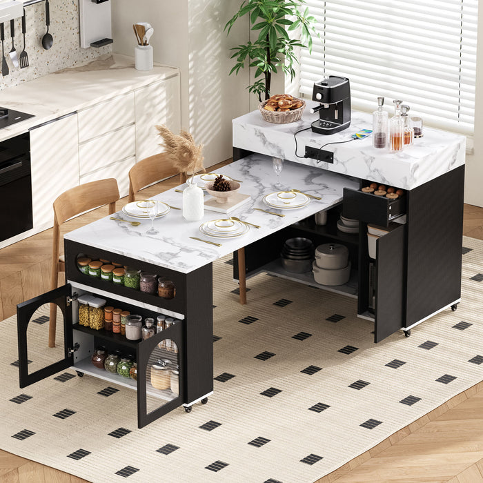 Extendable Dining Table With Folding Top, Rolling Kitchen Island With Drawers And Power Outlet Hearth and Haven
