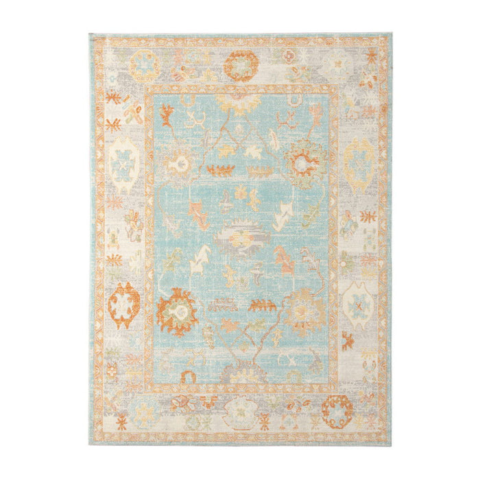 8' X 10' Floral Stain Resistant Outdoor / Indoor Area Rug - Blue / Orange