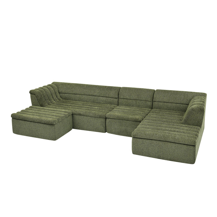 U-Shaped Modular Sectional Sofa With Chaise And Movable Ottoman With Wave-Shaped Armrest Home Essentials