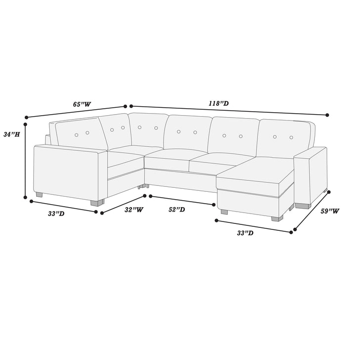 U - Sectional Sofa Upholstered LAF / RAF Chaise With Armless Loveseat And Chairs - Light Brown Home Essentials