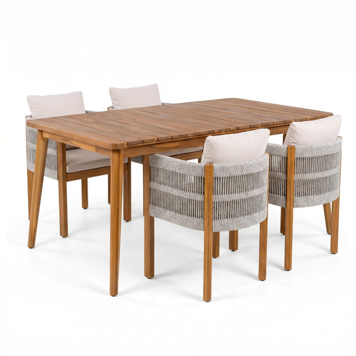 Outdoor Dining Set With Table And Rope Chairs Noble House