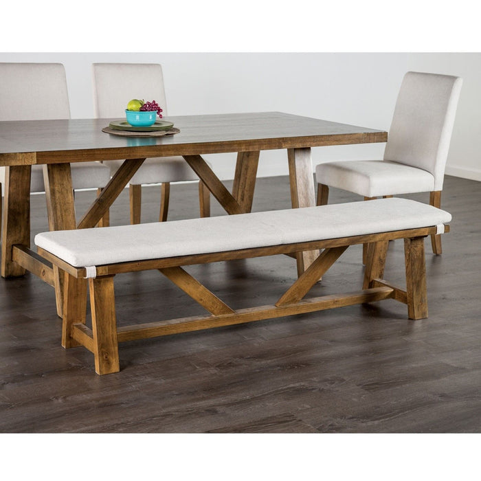 Upholstered Bench With Trestle Base - Brown / White Home Essentials
