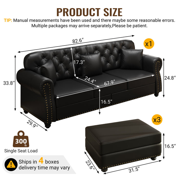 Upholstered Sofa With Nailhead Trim, Rolled Armrests With Ottoman Home Essentials