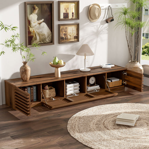 TV Stand For TVs, Entertainment Center With Cable Management And Soft Closing Hinges - Walnut Hearth and Haven