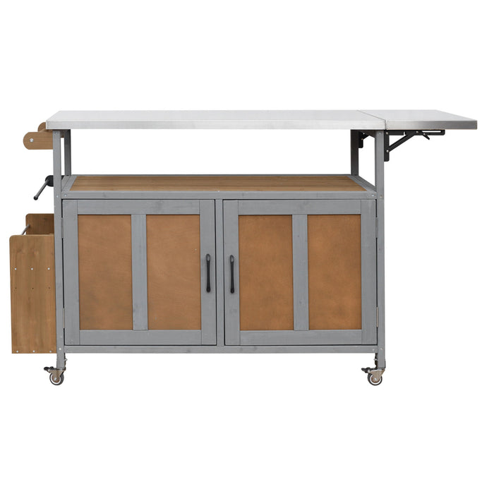 Foldable Outdoor Kitchen Island With Lockable Wheels, Storage Cabinet And Towel Rack For Patio Hearth and Haven