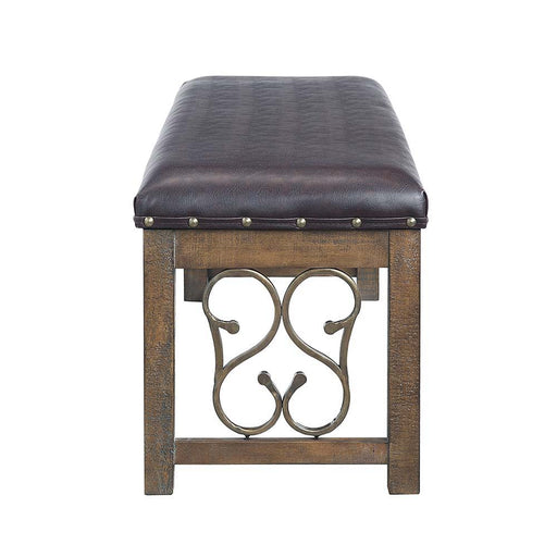 Raphaela - Bench - Black Synthetic Leather & Weathered Cherry ACME