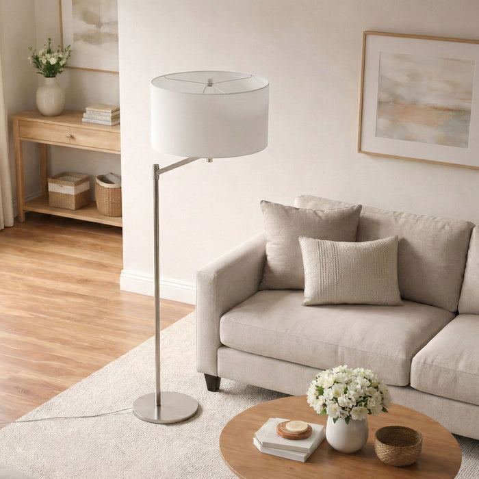 Horizon - Table Lamp With On / Off Switch Curved Base Linen Shade - Brushed Nickel / Silver / White Ashcroft Furniture