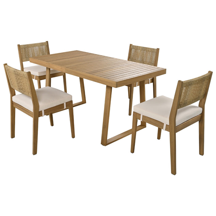 U_Style Multi Person Outdoor Acacia Wood Dining Table And Chair Set, Thick Cushions, Suitable For Balcony, Vourtyard, And Garden - Beige