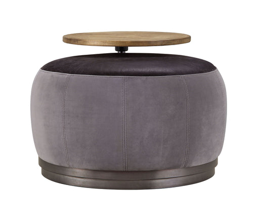 Decapree - Ottoman - Antique Slate Top Grain Leather & Gray Velvet ACME