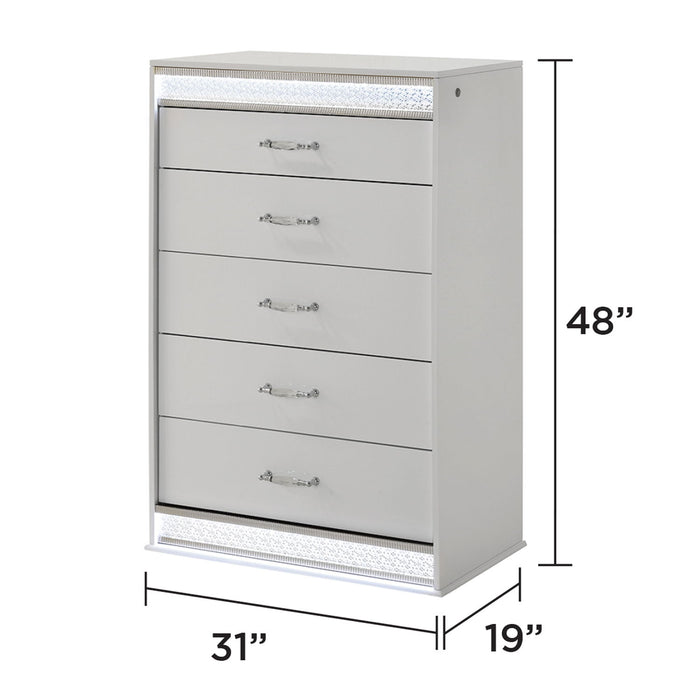Glam - 5 Drawer Chest & LED Lighting - White Matrix Furniture Group