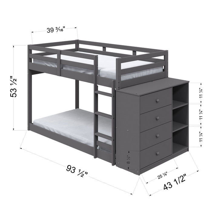 Gaston - Bunk Bed Twin Over Twin With 4 Drawers & 3 Compartments - Gray Acme