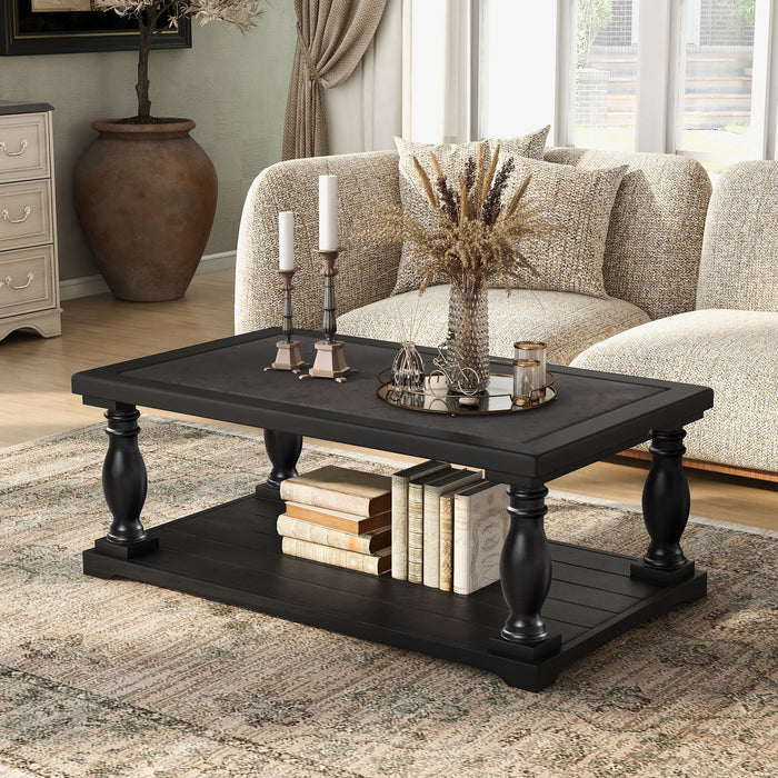Farmhouse Rectangular Coffee Table With 2 Tiers Hearth and Haven