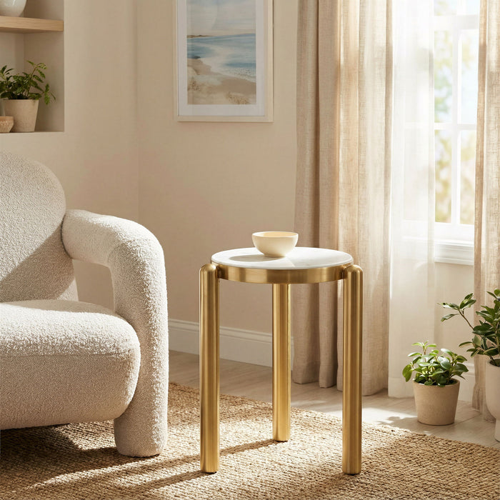 Noan - Side Table - White / Gold